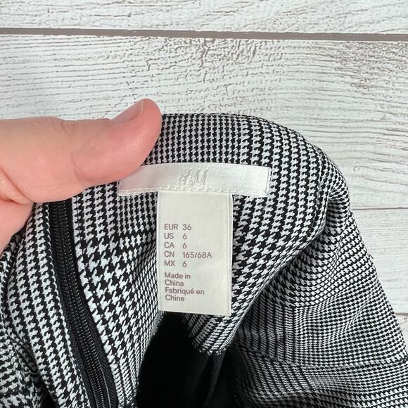 H&M Women's Houndstooth Faux Wrap Tie Waist Midi Skirt Size 6 - Picture 7 of 7